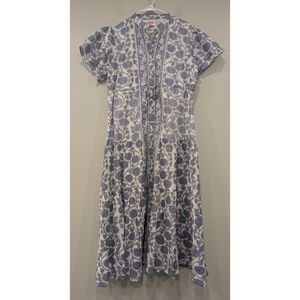 Victoria Dunn Blue And White Floral Midi 100% Cotton Dress Size Large